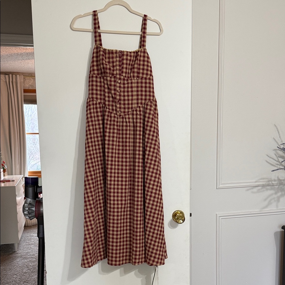 Cider Checkered Midi Dress in Brown and Cream